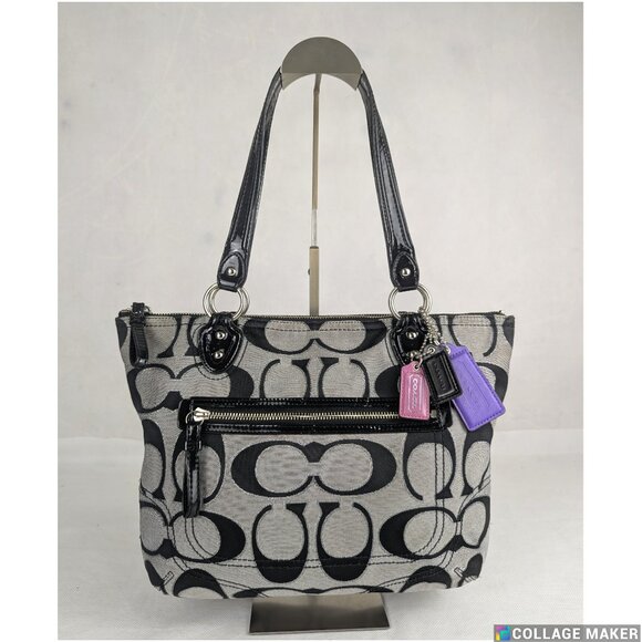 Coach Poppy Metallic Signature C’s Lurex Glam Gray Black Tote Bag - Picture 1 of 15
